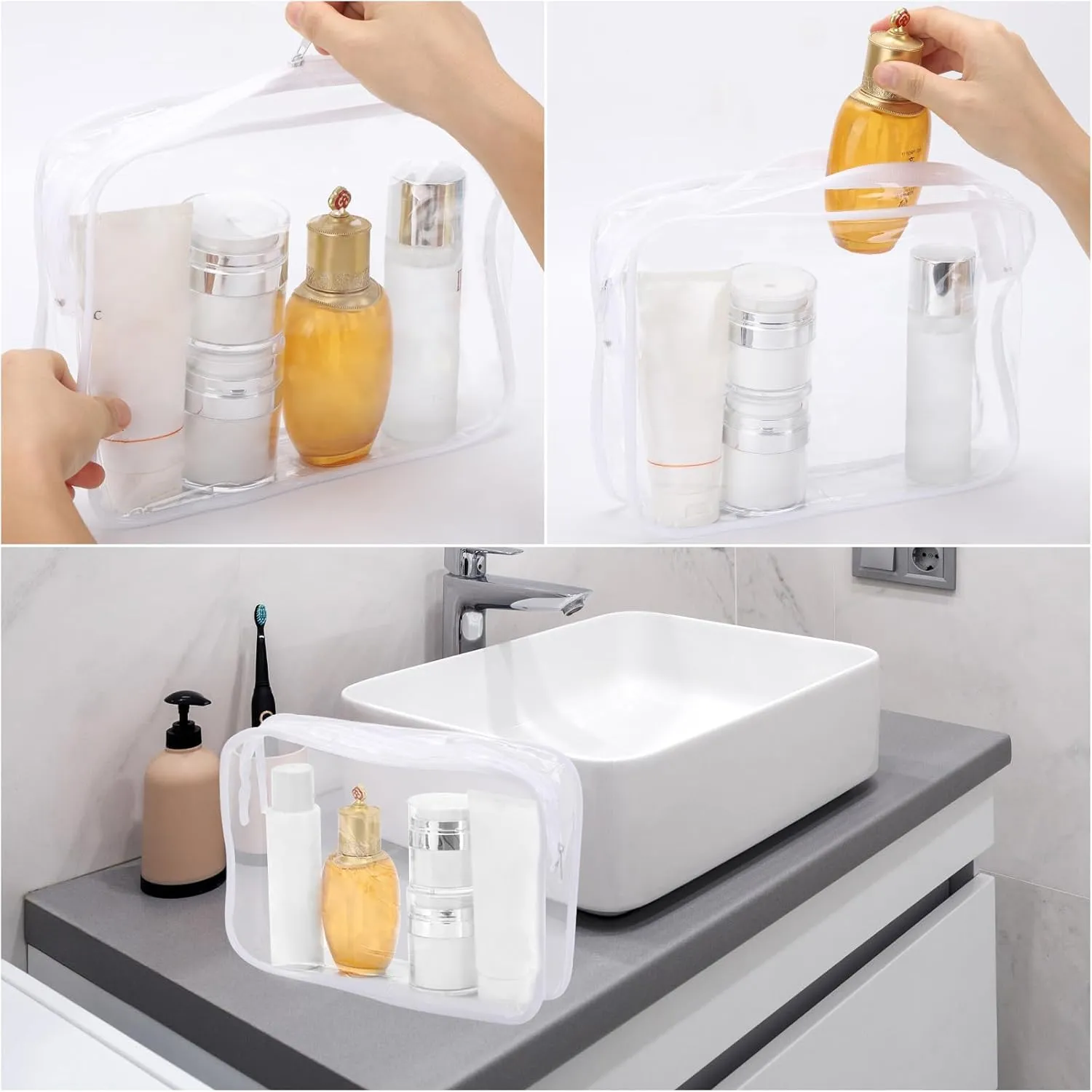 Tbestmax 10 Pack Clear Cosmetic Bags Makeup Bags Portable Waterproof TSA Approved Travel Toiletry Bags Organizer
