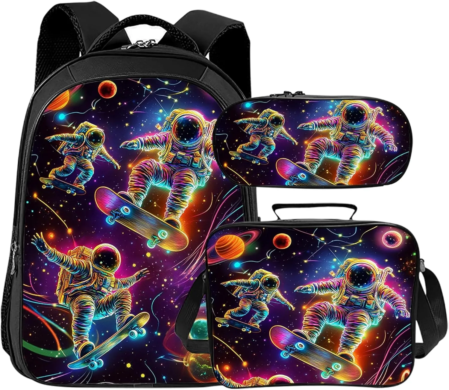 Tijuboni Kids Backpack for School Boys and Girls - 3pcs, Astronaut Spaceman School Backpack with Lunch Box and Pencil Case for Children Teens Bookbag 16 Inch Large Capacity