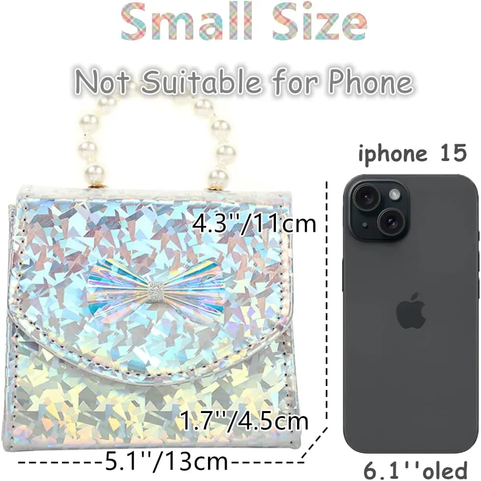 Toddler Elegant Mini Purse for Little Girls Shiny Handbag with Pearl Handle Cute Shoulder Bag for Kids