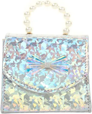 Toddler Elegant Mini Purse for Little Girls Shiny Handbag with Pearl Handle Cute Shoulder Bag for Kids