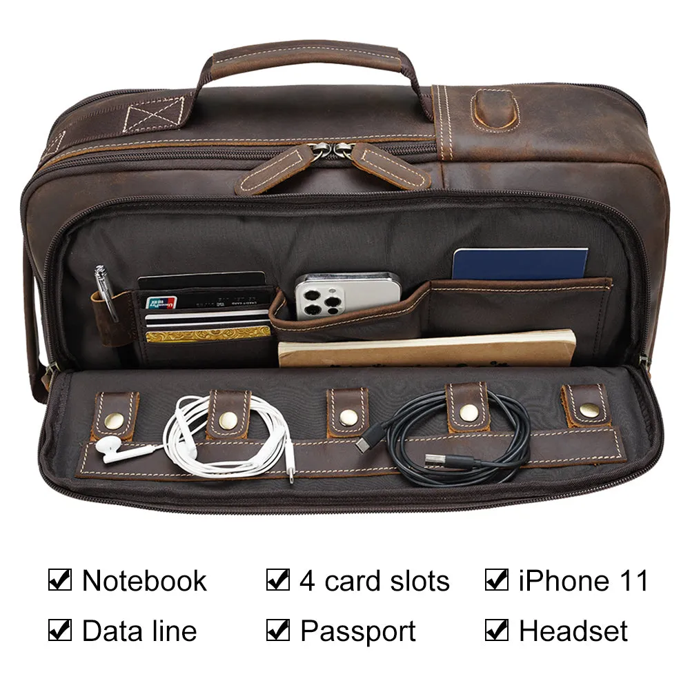 Top Quality Crazy Horse Leather Traveling 15.6-inch Laptop Backpack for Man