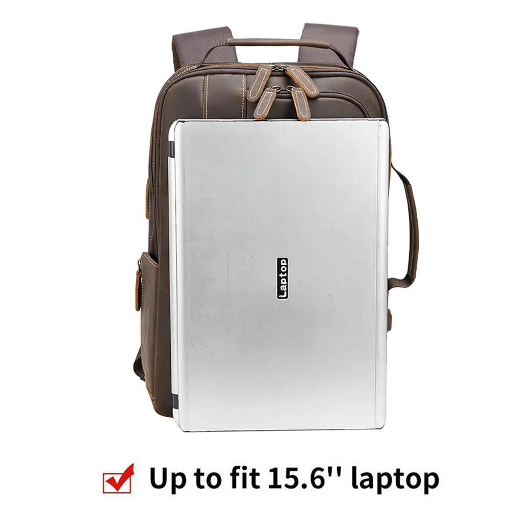 Top Quality Crazy Horse Leather Traveling 15.6-inch Laptop Backpack for Man