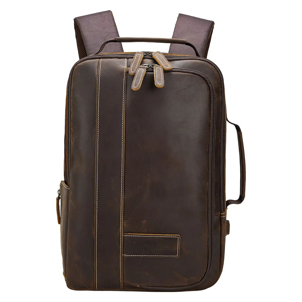 Top Quality Crazy Horse Leather Traveling 15.6-inch Laptop Backpack for Man