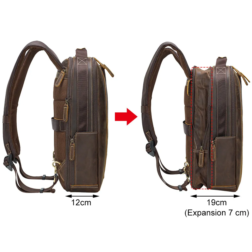 Top Quality Crazy Horse Leather Traveling 15.6-inch Laptop Backpack for Man