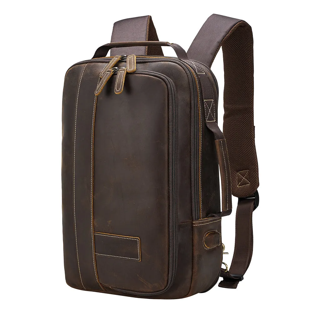 Top Quality Crazy Horse Leather Traveling 15.6-inch Laptop Backpack for Man