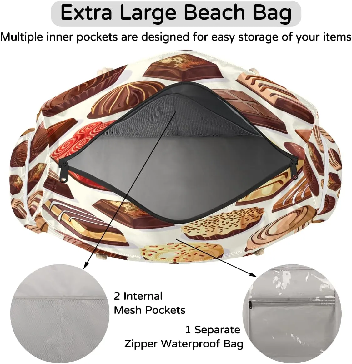Tote Beach Bag for Women Large Zipper Beach Bags Waterproof Sandproof Gym Swim Pool Travel Bag