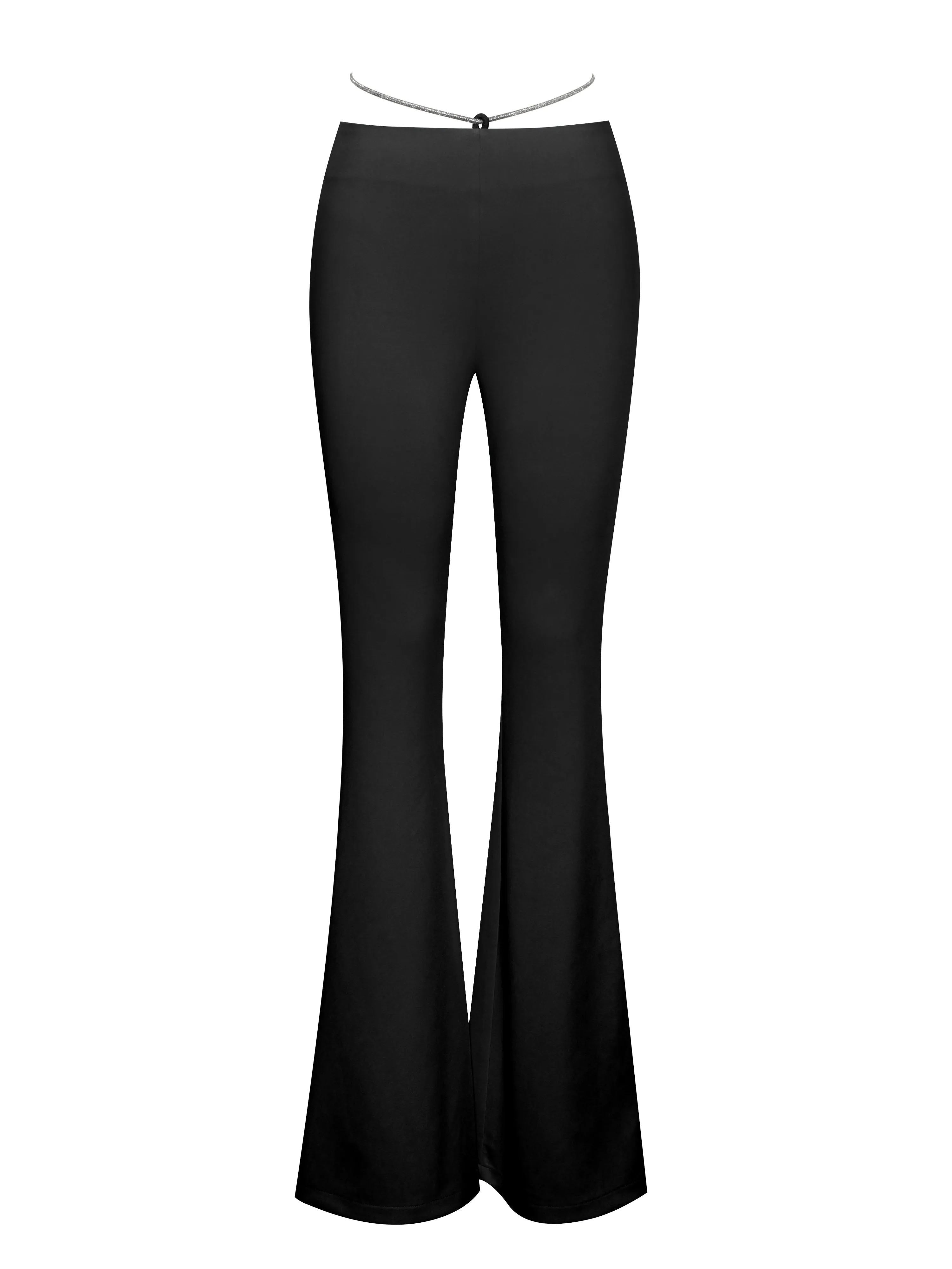 Tova Black Crystal Charming Waist Strap Flare Pants
