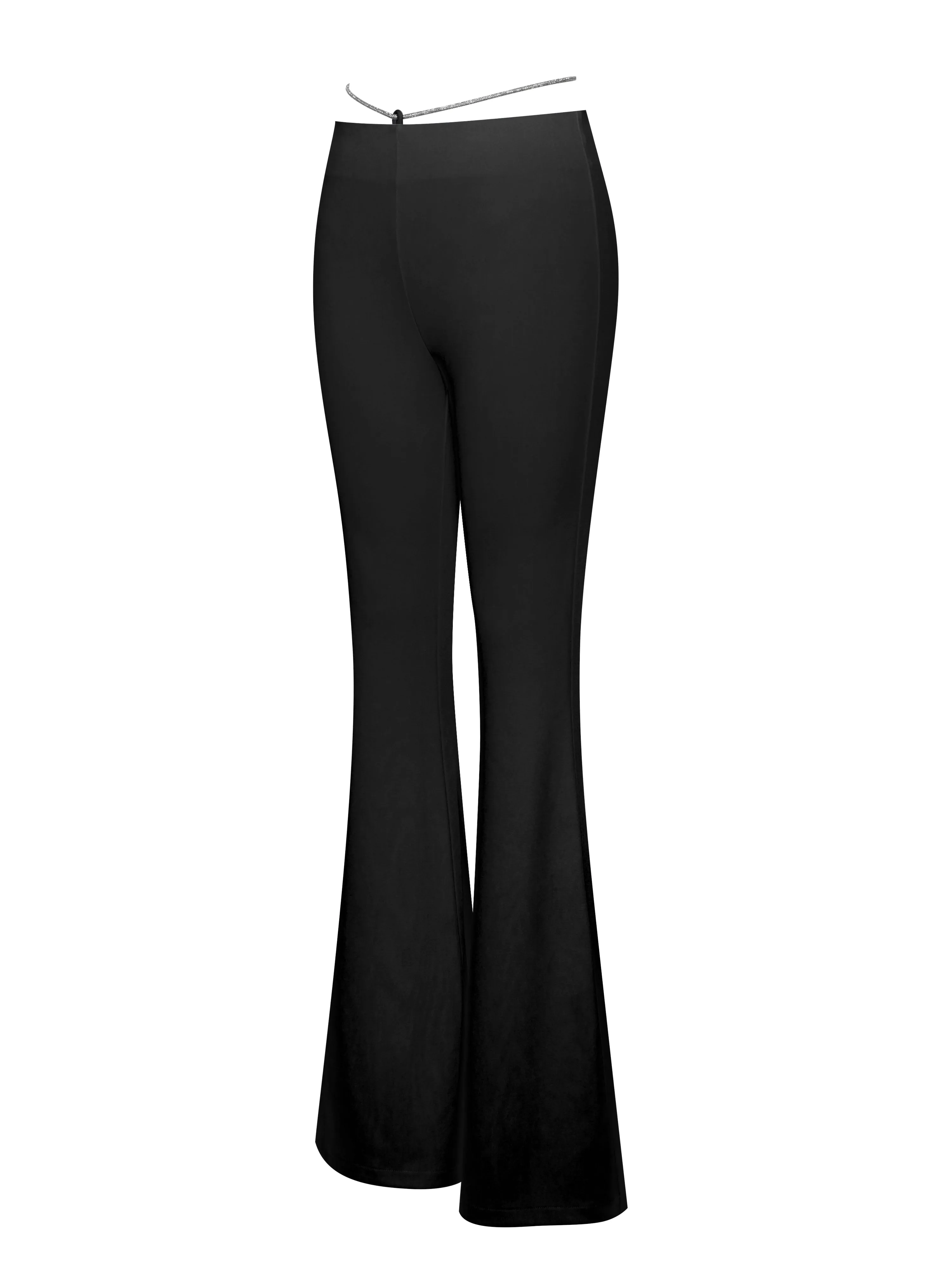 Tova Black Crystal Charming Waist Strap Flare Pants