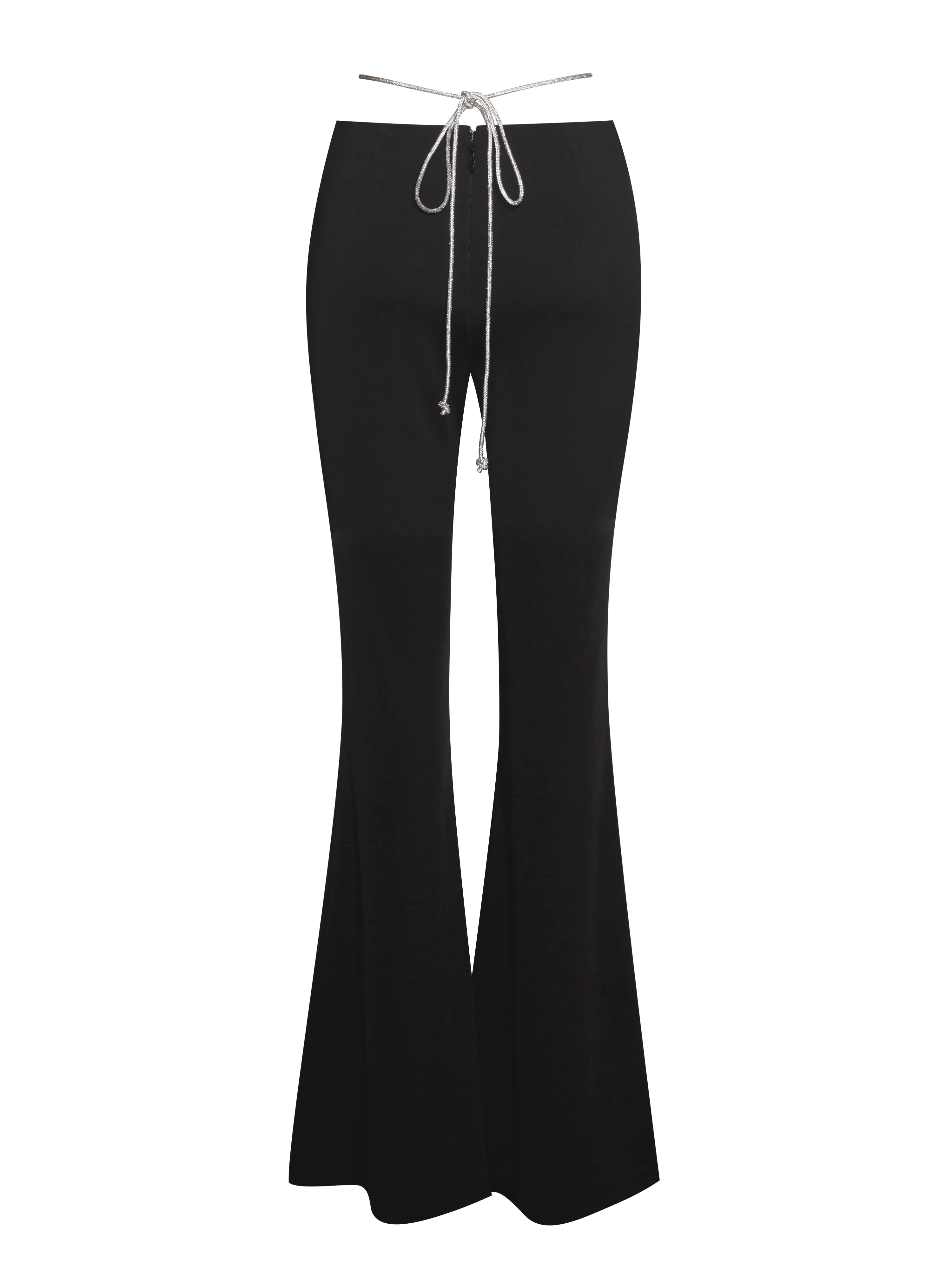 Tova Black Crystal Charming Waist Strap Flare Pants