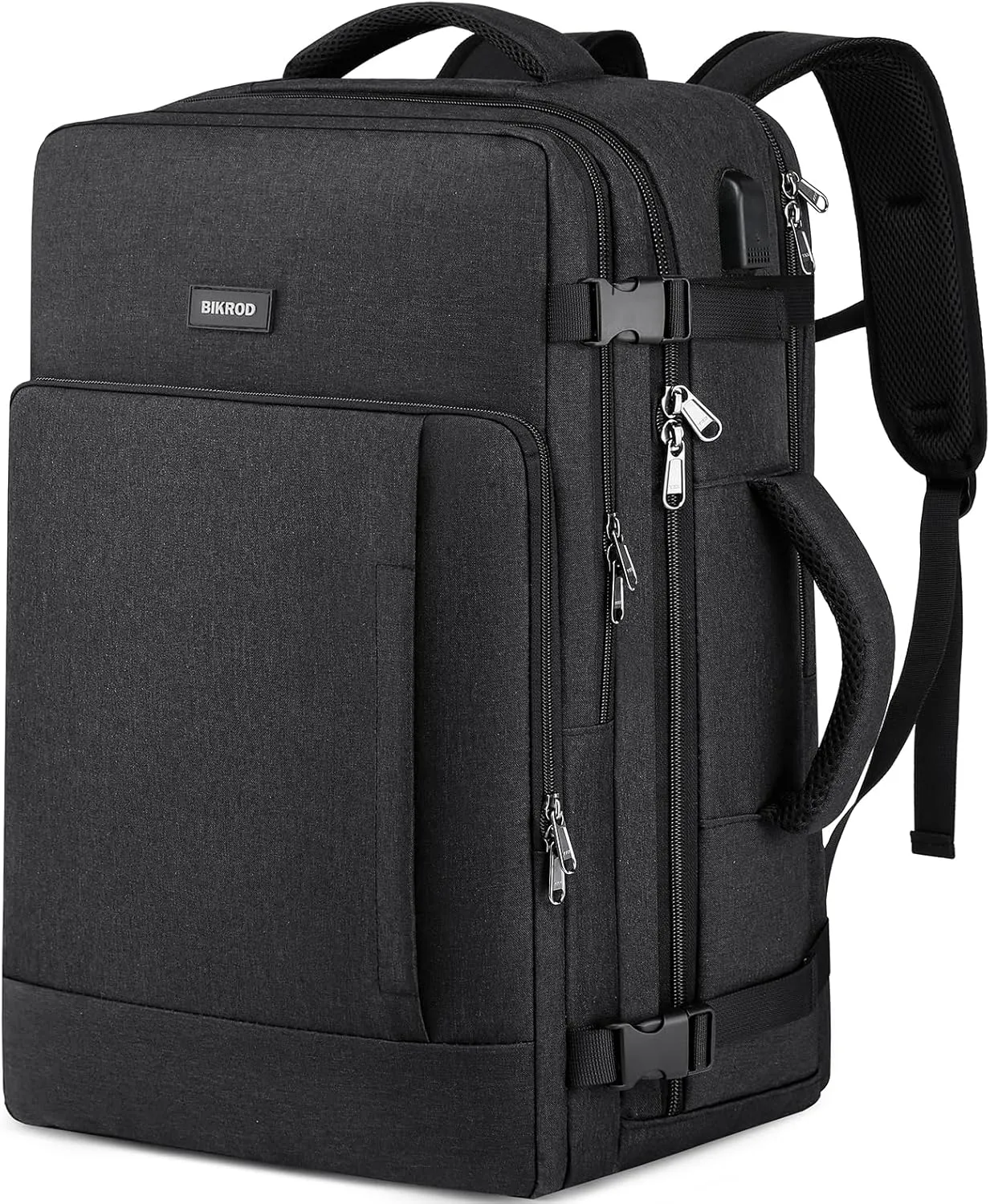 Travel Backpack for Men and Women, 40L Extra Large Flight Approved Carry on Backpack with Sturdy Zipper, 17.3 Inch Laptop Backpack with USB Charger Port & Luggage Sleeve, School Backpack, Black