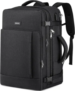 Travel Backpack for Men and Women, 40L Extra Large Flight Approved Carry on Backpack with Sturdy Zipper, 17.3 Inch Laptop Backpack with USB Charger Port & Luggage Sleeve, School Backpack, Black