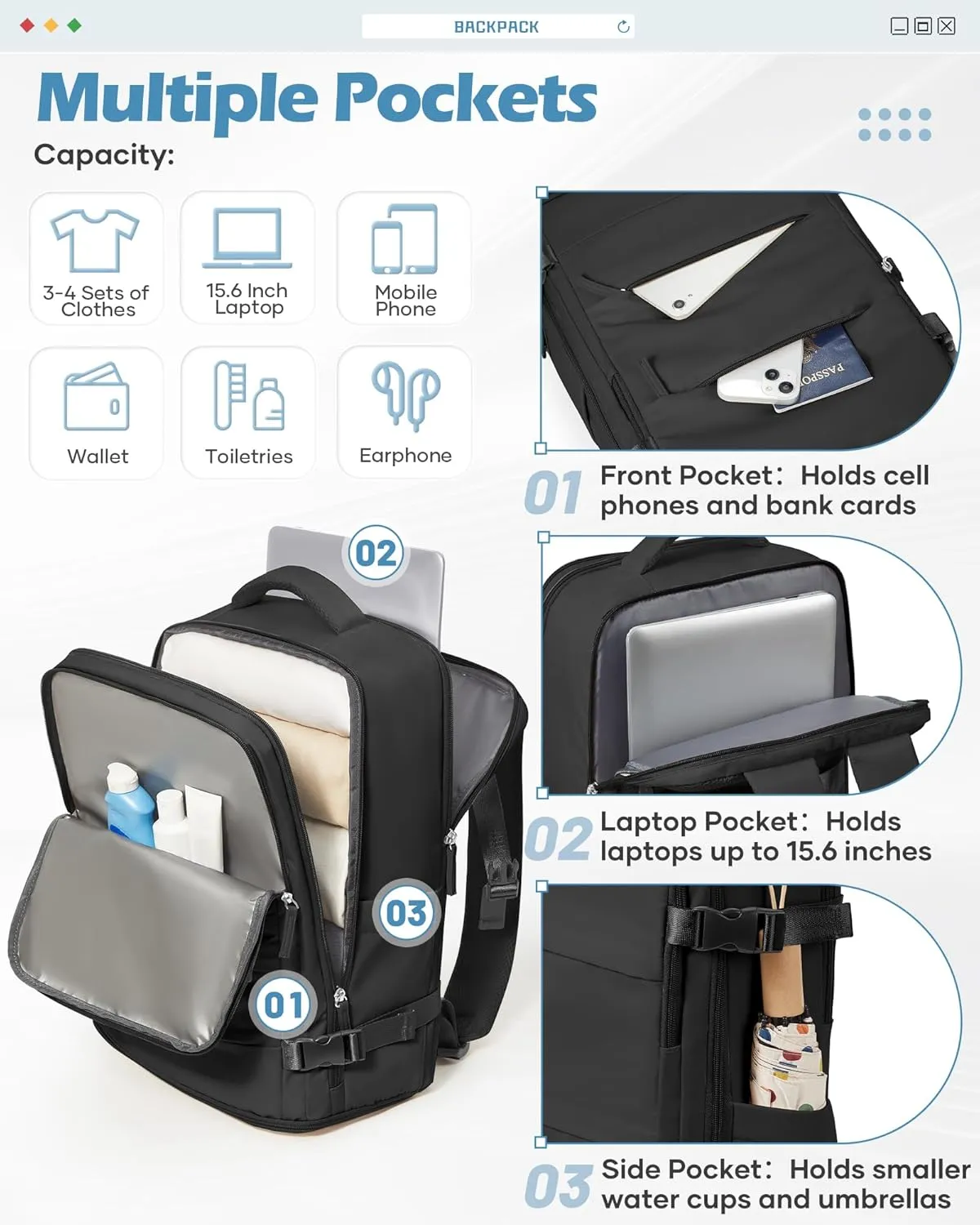 Travel Backpack For Women Men Carry On Backpack For Traveling On Airplanes Personal Item Travel Bag laptop backpacks