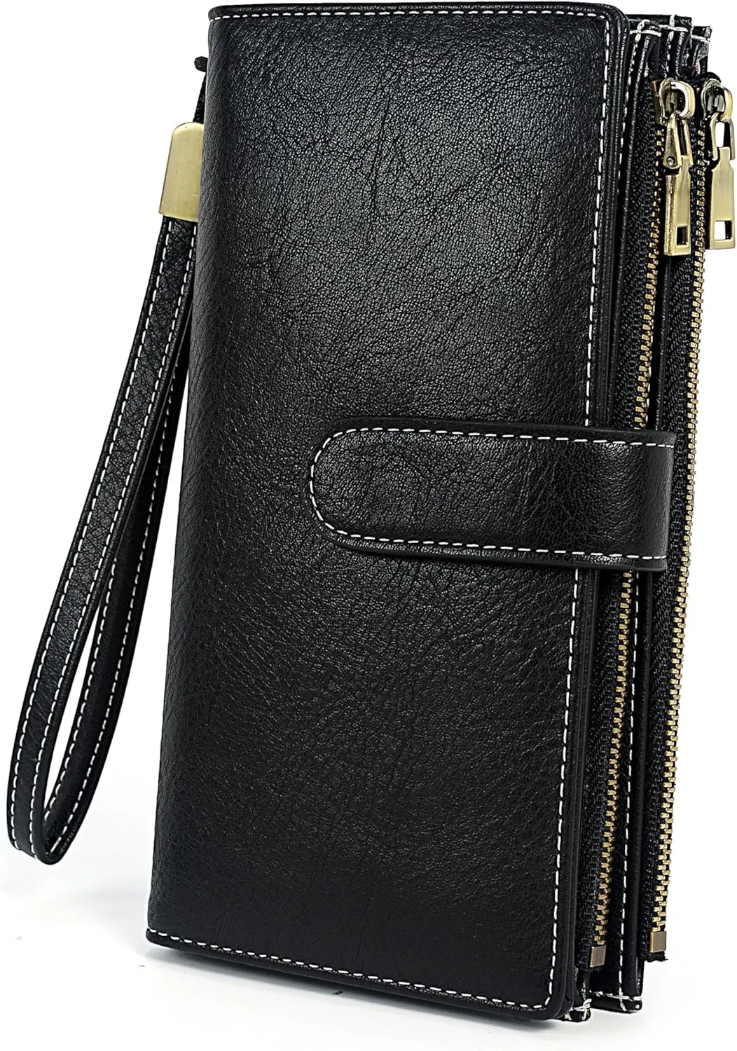 UTO Wallet Women Vegan Leather Wristlet Snap Long Purse Credit Card Holder Elegant Clutch