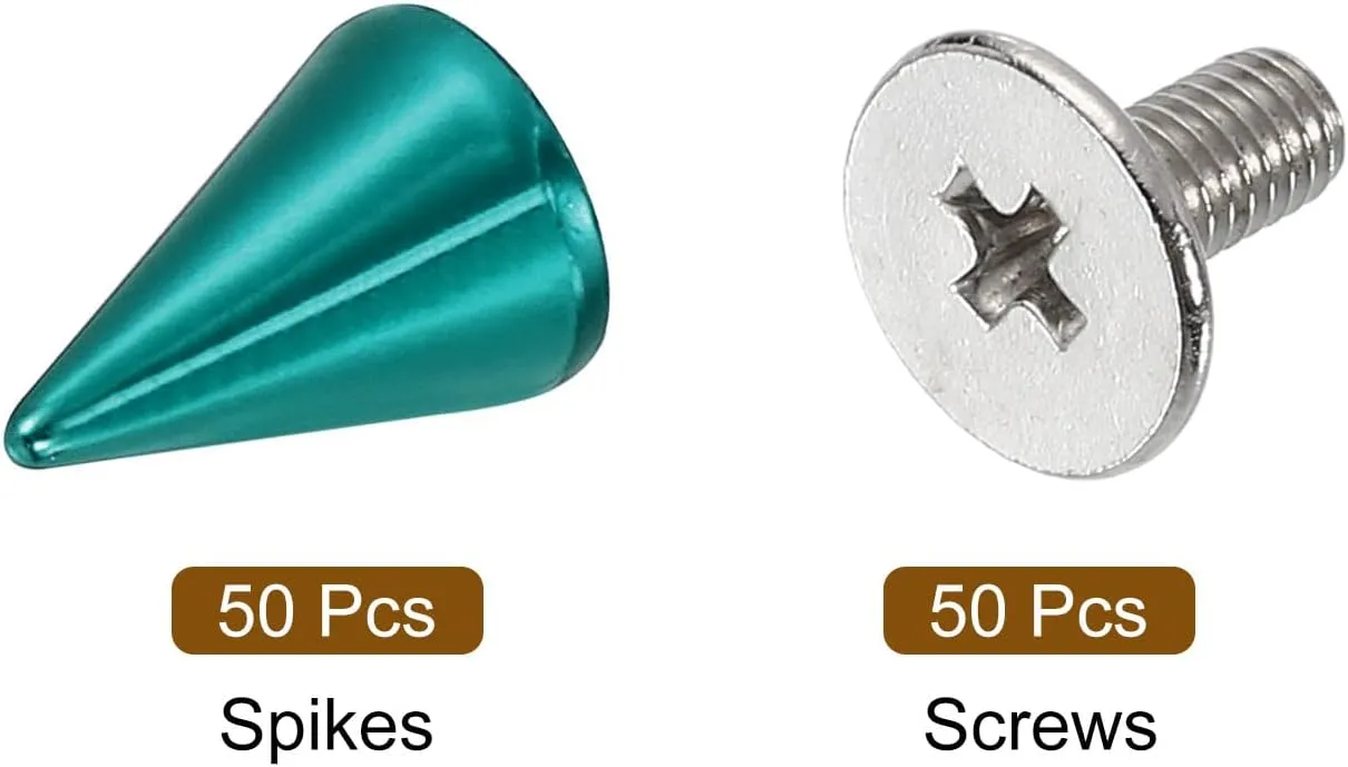 uxcell 50 Sets Spikes and Studs, 7 x 10mm Cone Spikes Screw Back Studs Rivets, Cone Punk Spikes Rivet for Clothing Belts Bags DIY Leather Crafts, Blue
