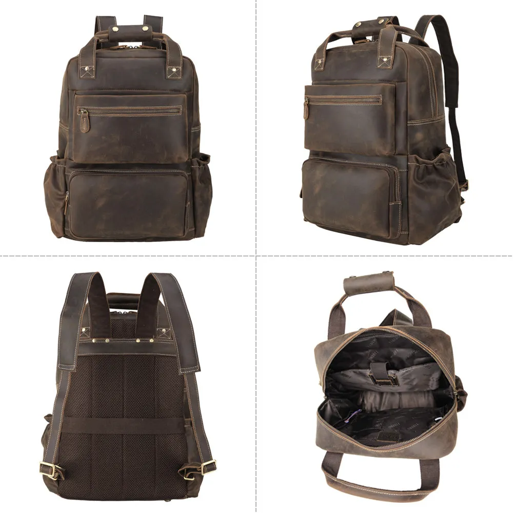 Vintage Classic Genuine Cow Leather Traveling 15.6-inch Laptop Backpack for Men