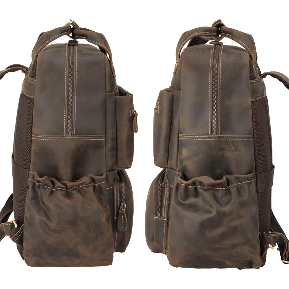 Vintage Classic Genuine Cow Leather Traveling 15.6-inch Laptop Backpack for Men