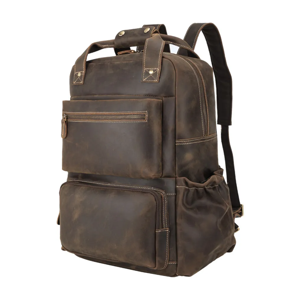 Vintage Classic Genuine Cow Leather Traveling 15.6-inch Laptop Backpack for Men