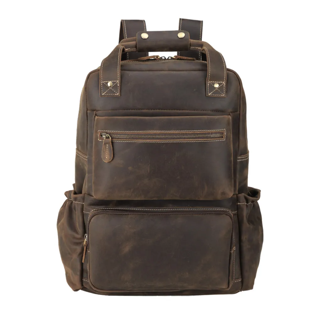 Vintage Classic Genuine Cow Leather Traveling 15.6-inch Laptop Backpack for Men