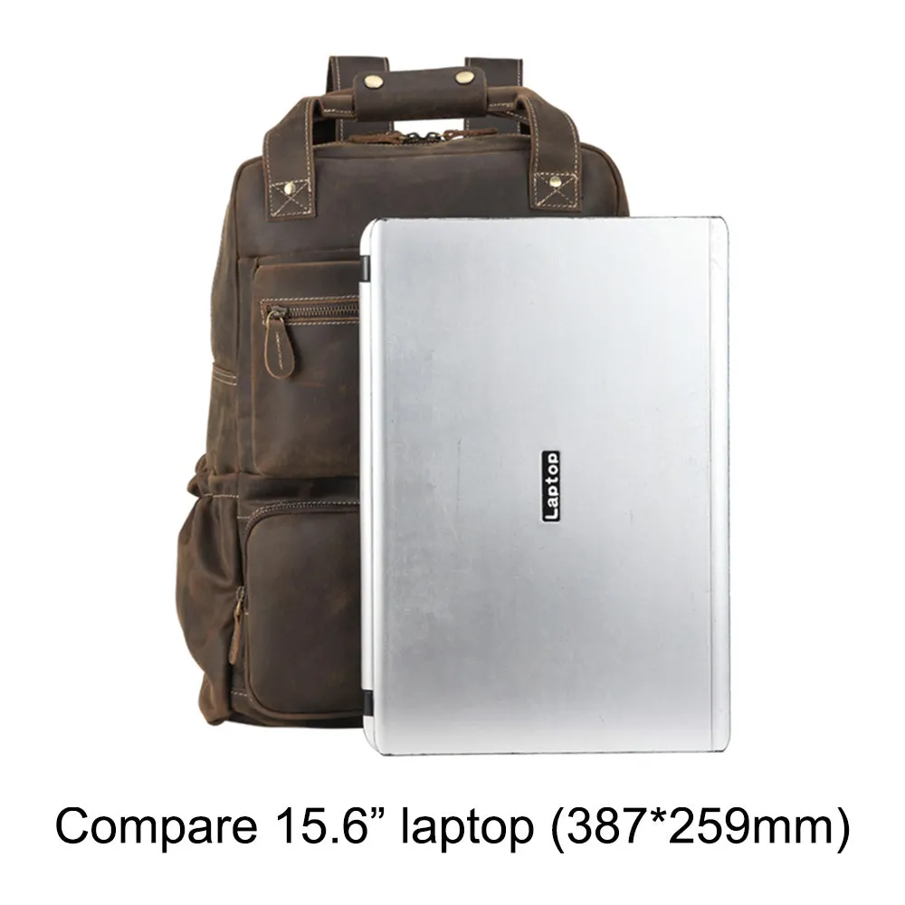 Vintage Classic Genuine Cow Leather Traveling 15.6-inch Laptop Backpack for Men