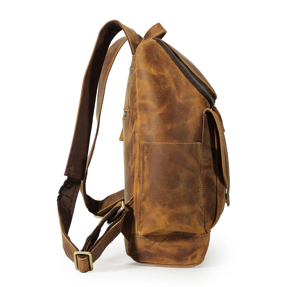 Vintage High Quality Crazy Horse Leather Travel 15.6 Inch Laptop Shoulder Backpack