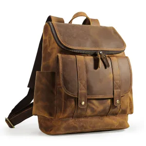 Vintage High Quality Crazy Horse Leather Travel 15.6 Inch Laptop Shoulder Backpack