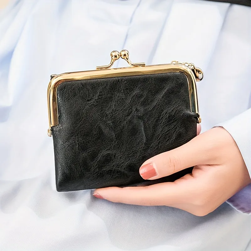 Vintage Short Wallet with KissLock Pocket  Zipper Coin Purse