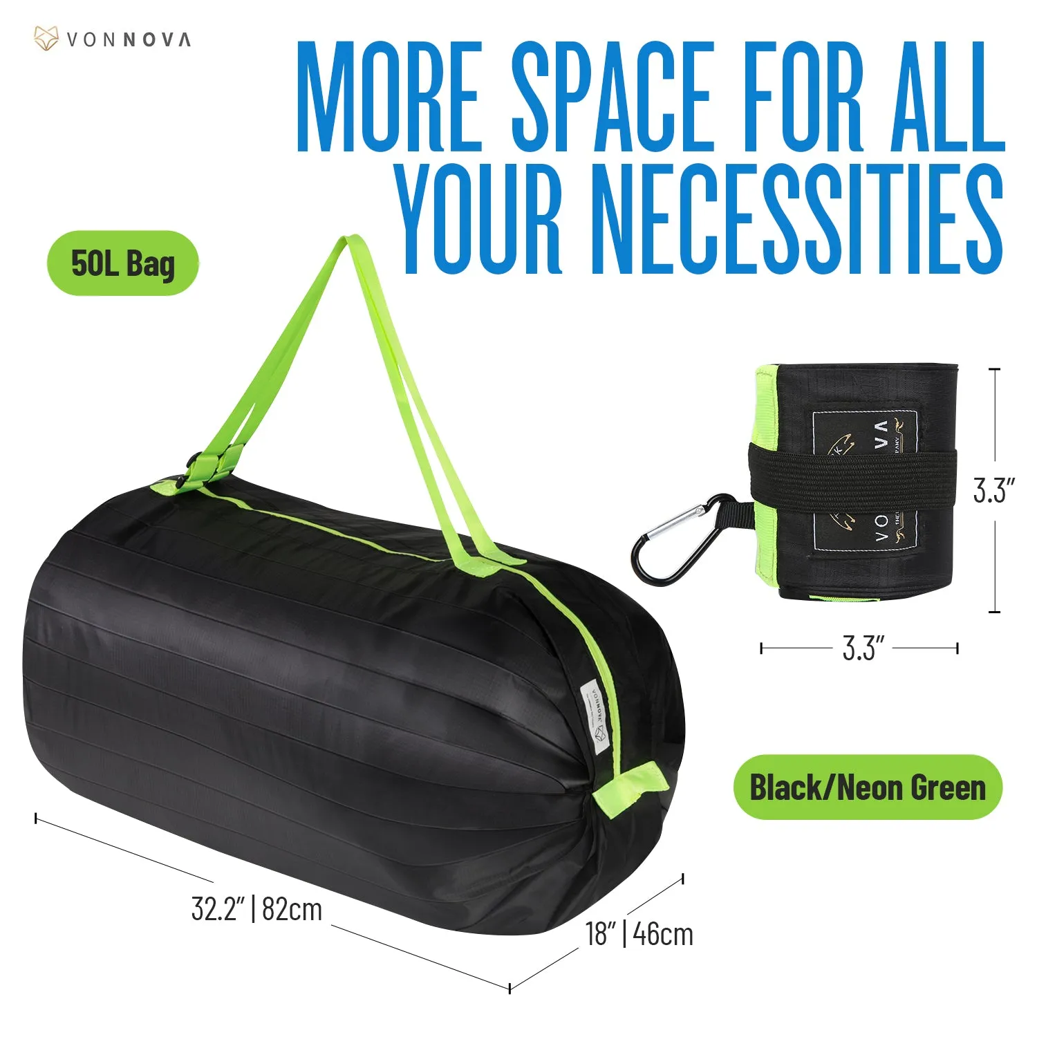 VonNova Foldable Travel Duffle Bag Large Capacity Weekender Bags with Zipper Beach Tote Bag for Storage Gym Shopping (Black  Grey 2 Sizes)