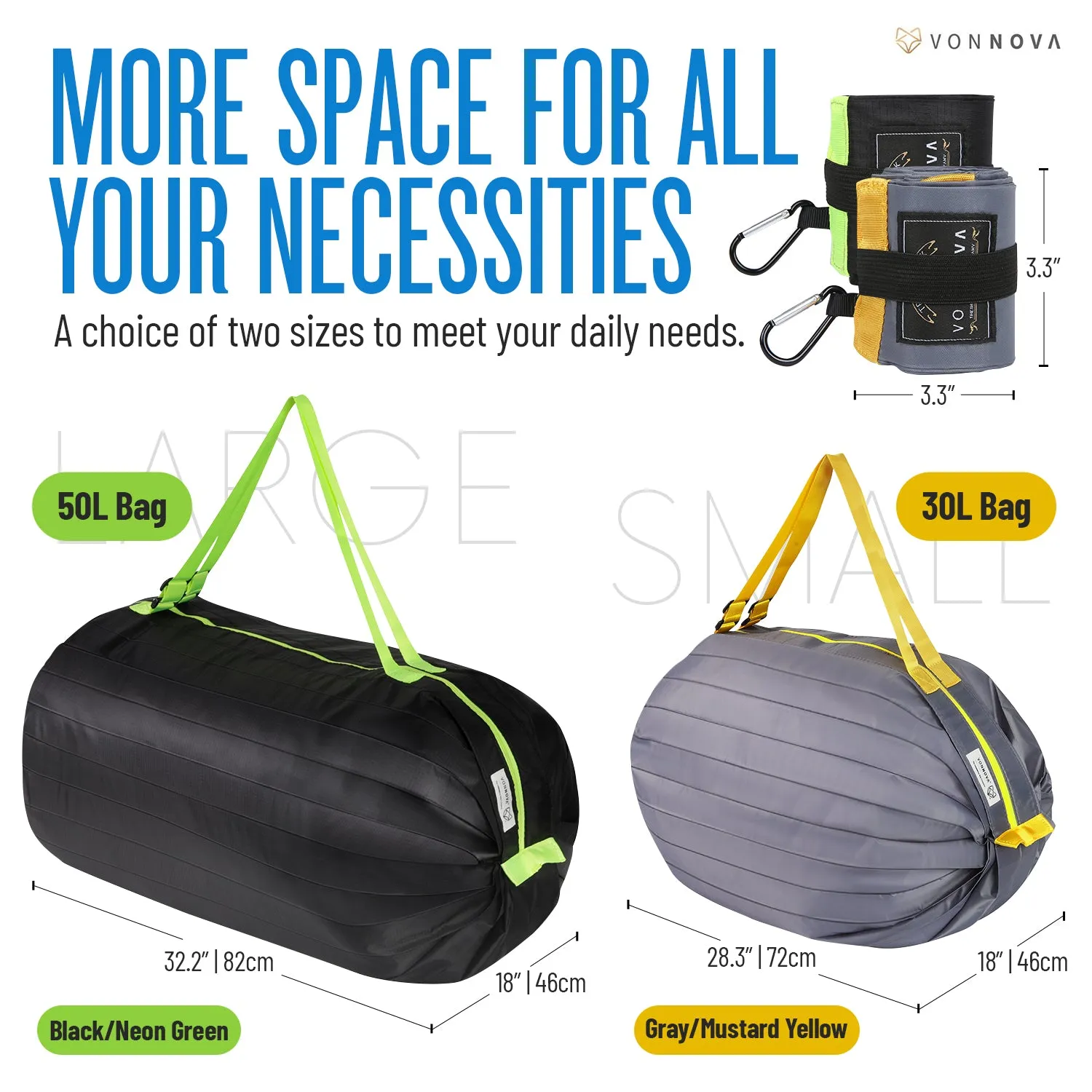 VonNova Foldable Travel Duffle Bag Large Capacity Weekender Bags with Zipper Beach Tote Bag for Storage Gym Shopping (Black  Grey 2 Sizes)