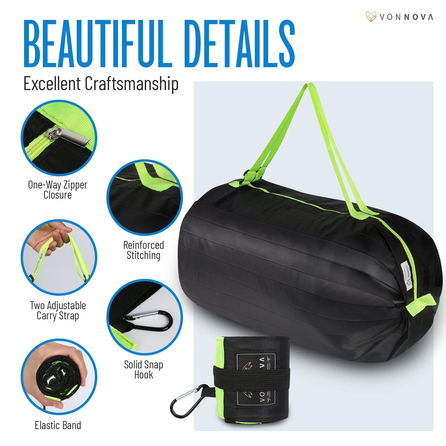 VonNova Foldable Travel Duffle Bag Large Capacity Weekender Bags with Zipper Beach Tote Bag for Storage Gym Shopping (Black  Grey 2 Sizes)