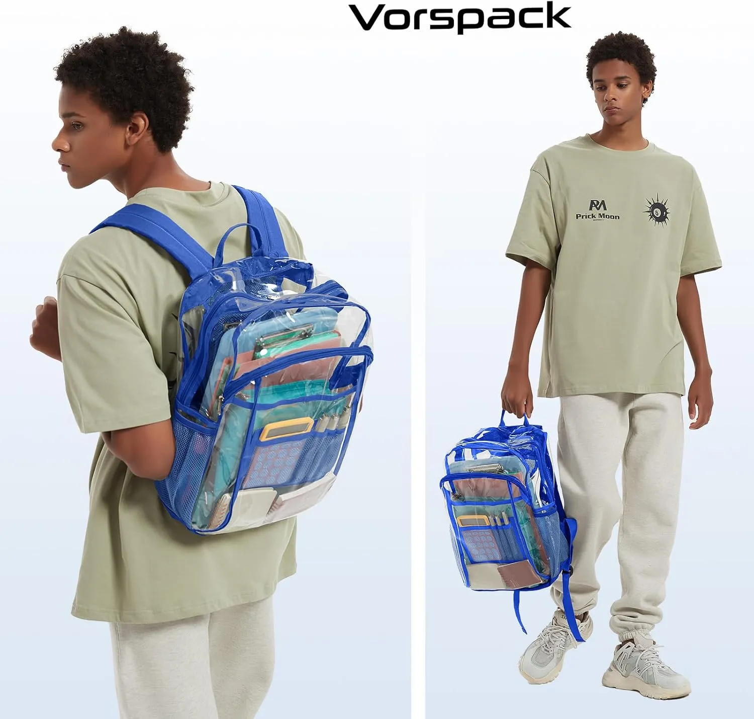 Vorspack Clear Backpack Heavy Duty - Clear Book Bag with Multi-pockets Large See Through Backpack for College Workplace - Blue