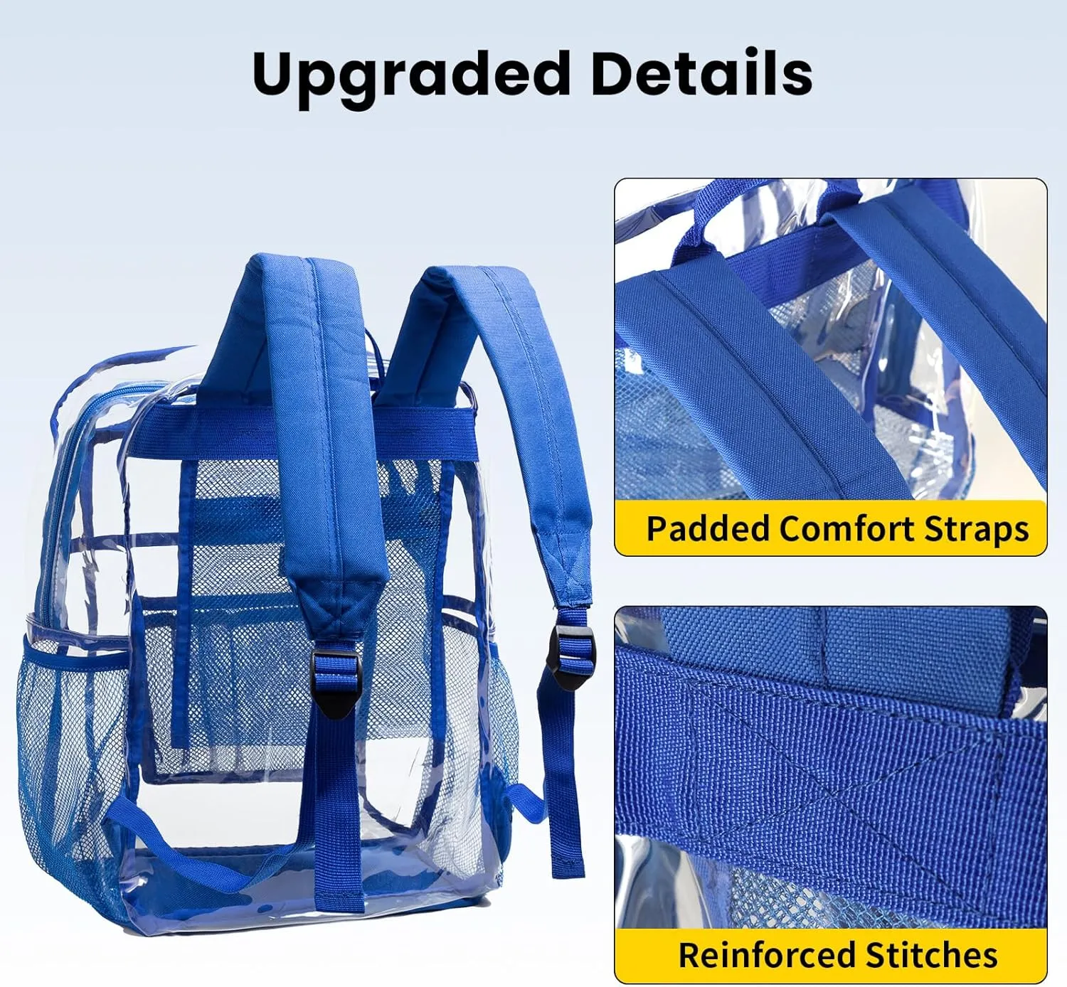Vorspack Clear Backpack Heavy Duty - Clear Book Bag with Multi-pockets Large See Through Backpack for College Workplace - Blue