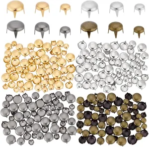 WADORN 240Pcs 12 Styles Claw Beads Nailhead Round Dome Studs, 0.23/0.31/0.39 Inch Brass Round Studs Spots Metal Punk Rock DIY Nailhead Claw Spikes Kit for Clothes Belt Bag Shoe Bracelet Leather Craft