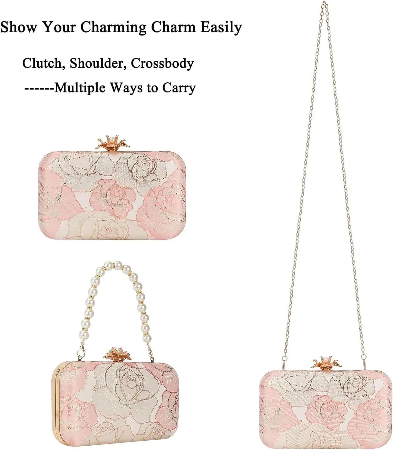 Womens Vintage Floral Embroidery Clutch Evening Handbag Shoulder Bags Purse for Wedding Party Prom