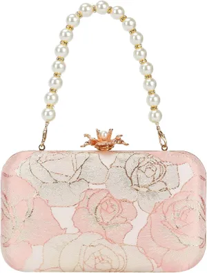 Womens Vintage Floral Embroidery Clutch Evening Handbag Shoulder Bags Purse for Wedding Party Prom