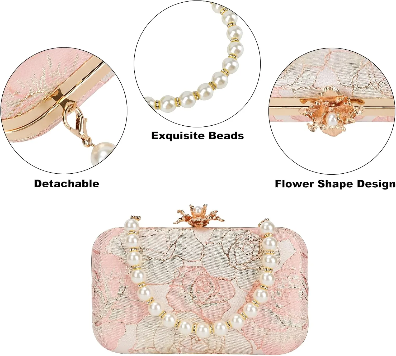 Womens Vintage Floral Embroidery Clutch Evening Handbag Shoulder Bags Purse for Wedding Party Prom