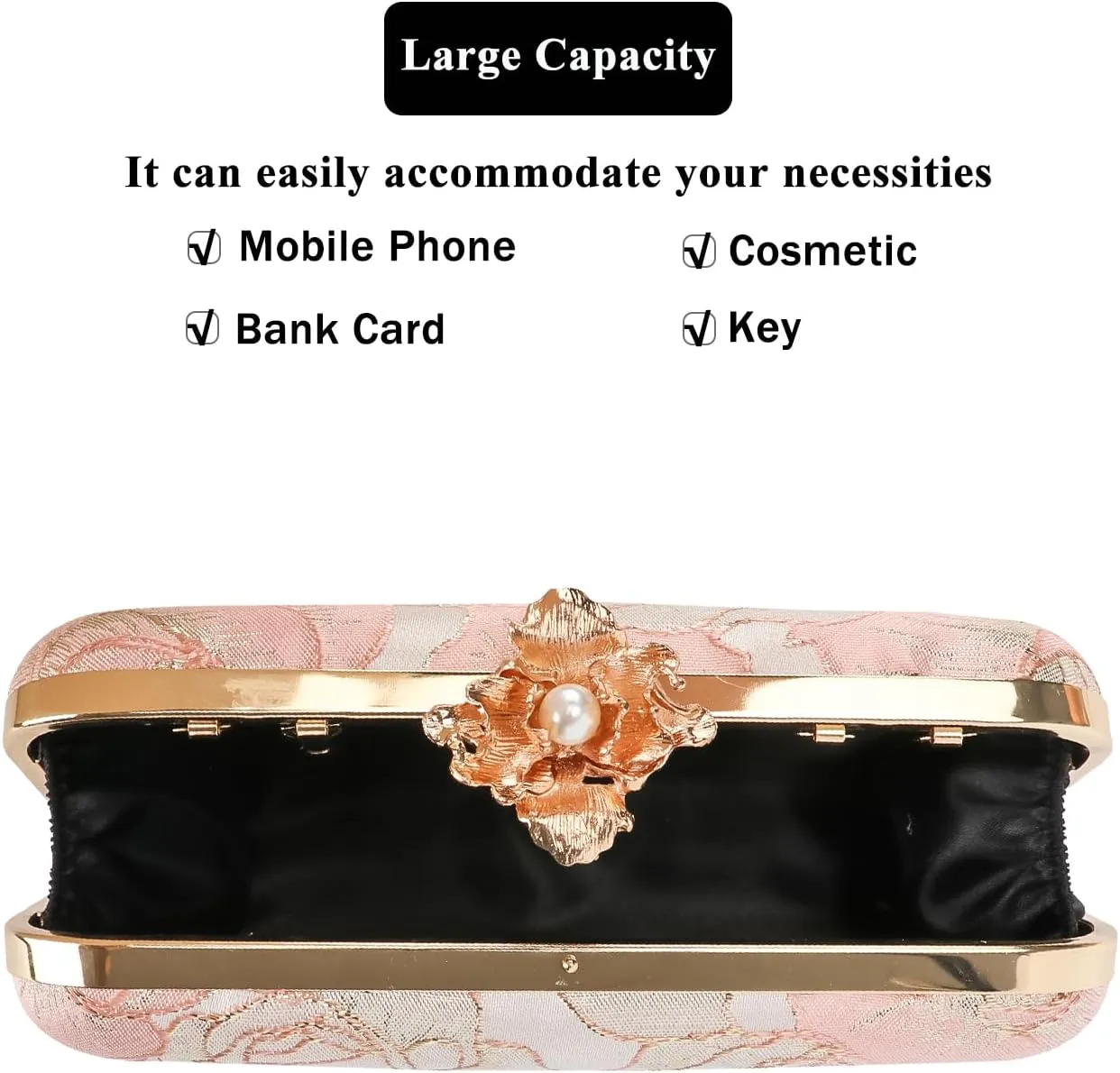 Womens Vintage Floral Embroidery Clutch Evening Handbag Shoulder Bags Purse for Wedding Party Prom
