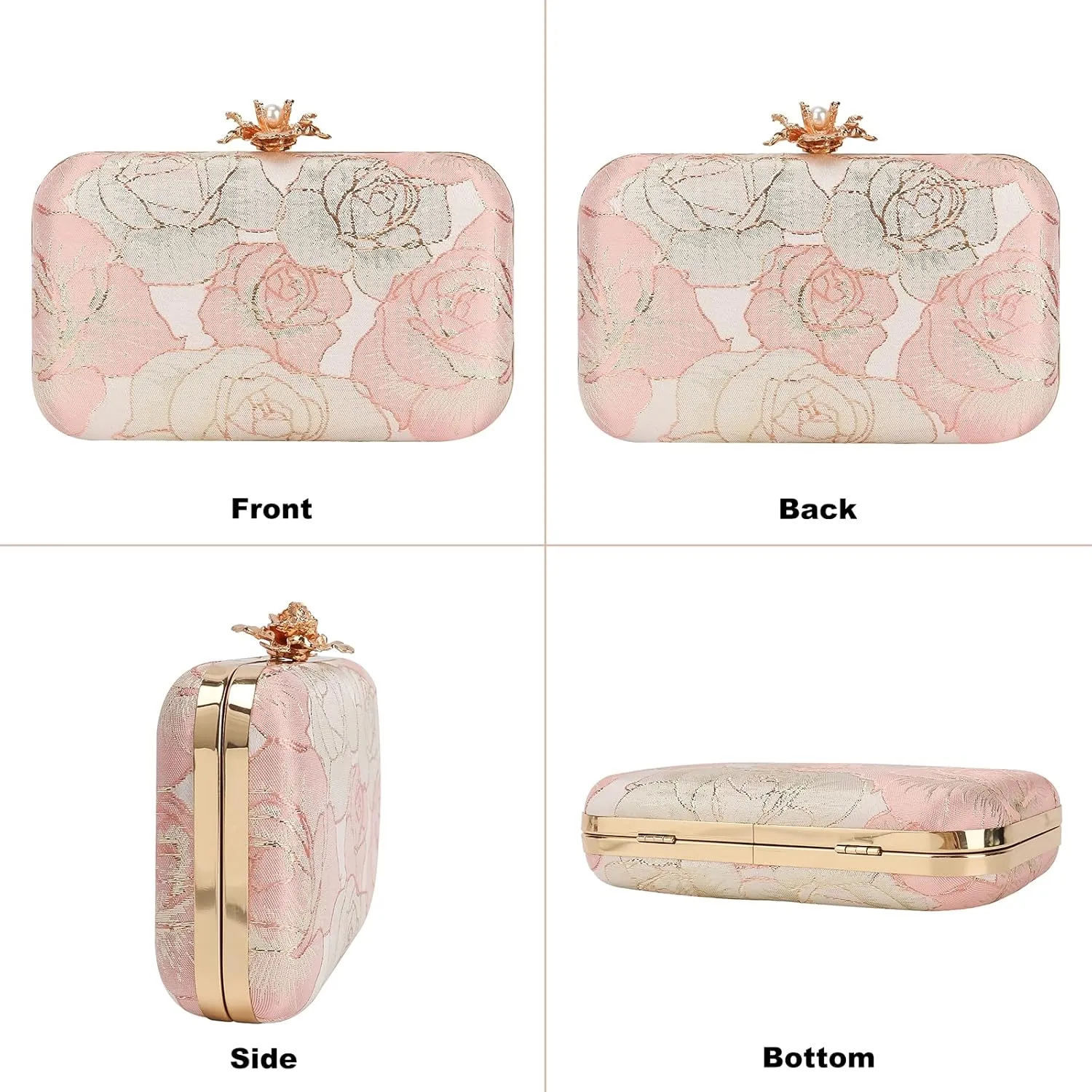 Womens Vintage Floral Embroidery Clutch Evening Handbag Shoulder Bags Purse for Wedding Party Prom