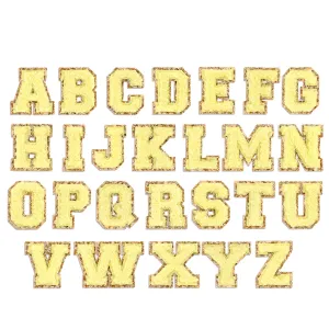 Yellow Glitter Varsity Initial Letter Sticker Patch