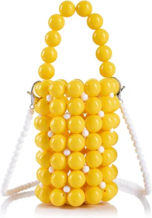 YUSHINY Acrylic Beaded Bucket Macaron Color Handbag Evening Bags with White Strap Chain