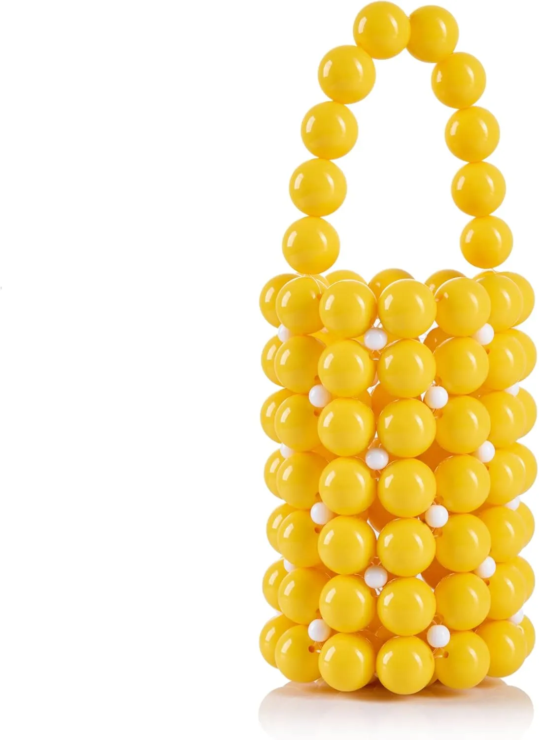 YUSHINY Acrylic Beaded Bucket Macaron Color Handbag Evening Bags with White Strap Chain